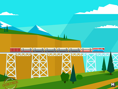 A Train Over The Gokteik Viaduct flat gokteik illustration lanscape mdesign myanmar postcard shanstate