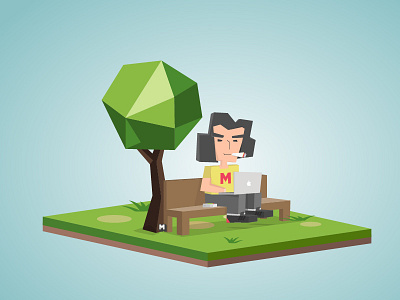 chilling Sunday character designer illustration isometric park sunday vector