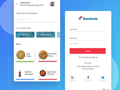 Simplify dominos experience android clean design discover dominos minimal mobile pixel pizza ui white