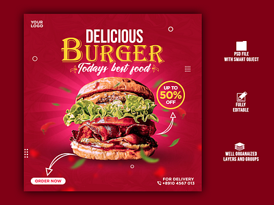 Burger Social Media Ads Banner Design. ad banner branding burger business burger ad banner desig design psd