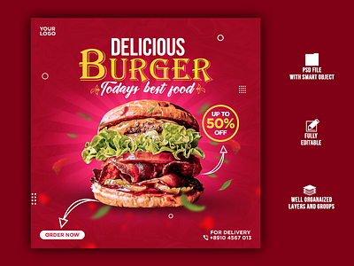 Burger Social Media Ads Banner Design.