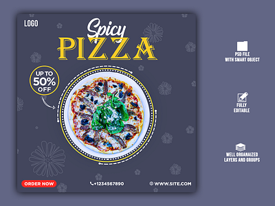 Spicy Pizza Social Media Poster design template. ad banner branding design graphic design pizza