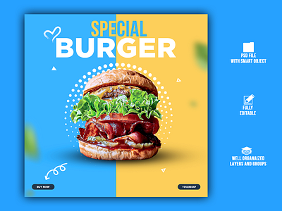 Burger social media ad banner design.