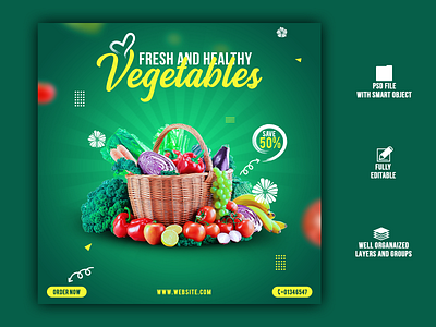 Fresh vegetables Social media post design. ad banner branding design graphic design media social