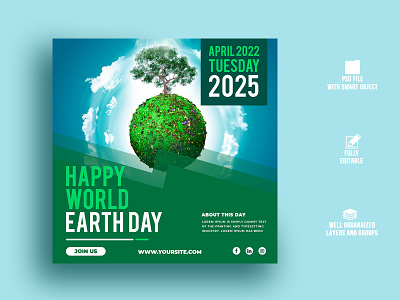 Happy world Earth day social media poster design.