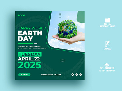 Happy world Earth day social media poster design ad banner branding day design earth graphic design media poster social world