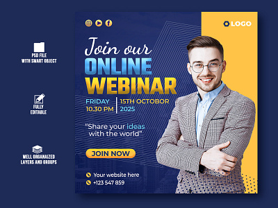 Online live webinar Instagram or Facebook post design business corporate design live media online post social webinar