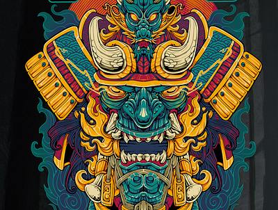 SAMURAI SHOGUN HANNYA branding design designforsale graphic design hannya illustration japan katana logo samurai shogun