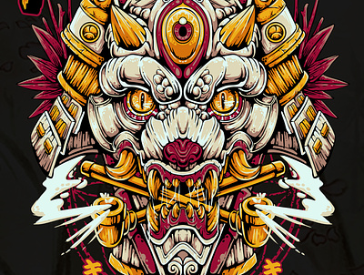 KITSUNE HANNYA SAMURAI ILLUSTRATION branding design designforsale graphic design hannya illustration kitsune logo oni japan samurai shogun ui vector