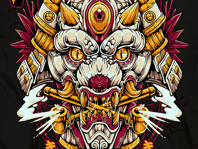 KITSUNE HANNYA SAMURAI ILLUSTRATION branding design designforsale graphic design hannya illustration kitsune logo oni japan samurai shogun ui vector