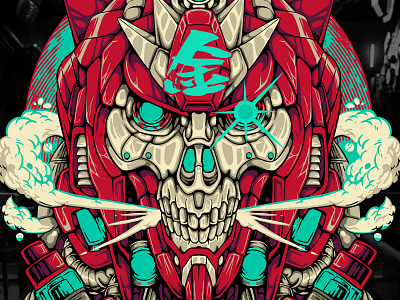 MECHA SKULL VAPE ILLUSTRATION branding design designforsale geisha graphic design gundam hannya illustration logo mecha oni samurai shogun skull ui