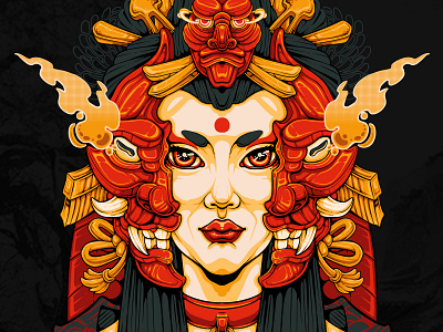 GEISHA HANNYA ILLUSTRATION geisha hannya japan mecha oni samurai shogun skull