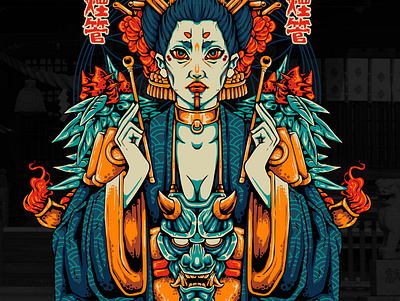 GEISHA HANNYA ILLUSTRATION branding design designforsale geisha graphic design hannya illustration japan logo mecha oni samurai shogun skull vector