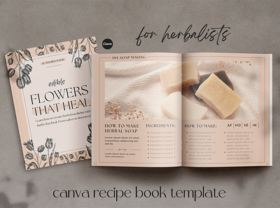 Canva Recipe Book Template for Herbalists - 75 Pages blogging bohemian style boho templates canva ebook templates canva recipe book canva templates cookbook template graphic design herbal ebook template herbalism herbalist