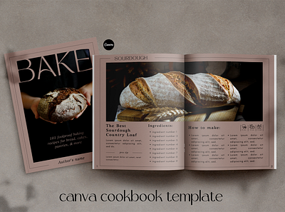 Canva Cookbook Template for Bakers baker baking blogging bohemian style boho templates canva canva ebook templates canva recipe book canva templates cookbook template design food blogger