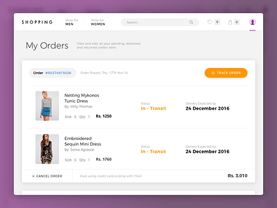 My Orders app buy cart clean fashion interface minimal orders shopping ui ux web