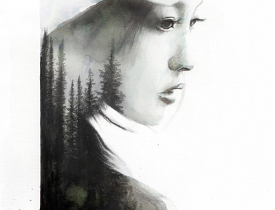 Only drawing forest illustration mentiradeloro pencil portrait retrato watercolor watercolour