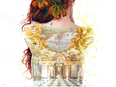 Golden Greed acuarela barroque design illustration mentiradeloro pencil portrait retrato watercolor watercolour