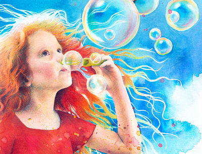 "Burst it!" bubbles magazinecover magazineillustration mentiradeloro portrait watercolour