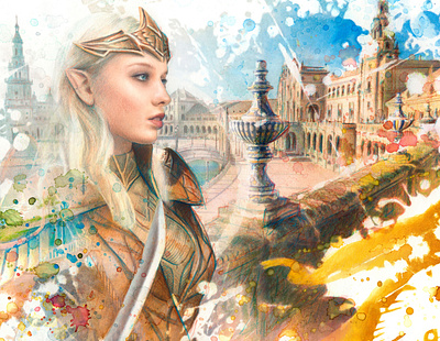 Mentiradeloro X The Elder Scrolls Online - Queen Ayrenn elder scrolls fanart men mentiradeloro pencil portrait watercolor watercolour