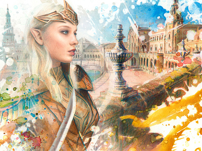 Mentiradeloro X The Elder Scrolls Online - Queen Ayrenn elder scrolls fanart men mentiradeloro pencil portrait watercolor watercolour