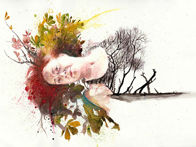 Fall autumn coloured pencils fall feathers mentiradeloro pencil portrait red watercolour