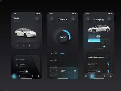 Dark UI Tesla app design