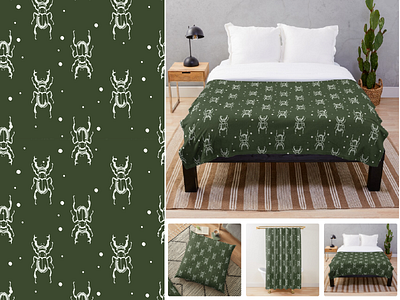 Seamless pattern with hand drawn stag beetle for print. tortoise