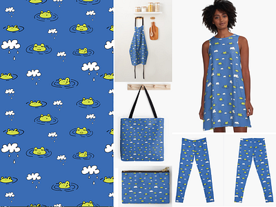 Cute frogs, clouds seamless pattern kids