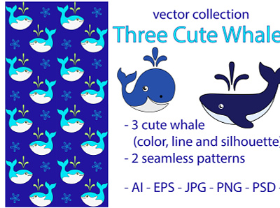 Three Cute Whales graphic design whale