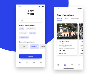 ANYWHR app cards clean coffee interface ios iphone x minimal mobile ui ux work