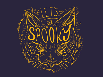 Let’s Get Spooky cat design halloween hand lettering illustration spooky