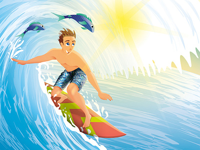 Yuppi. Surfer. illustration surfing vector