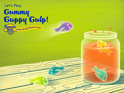 Gummy Guppy Gulp art direction banana boat concept illustration social
