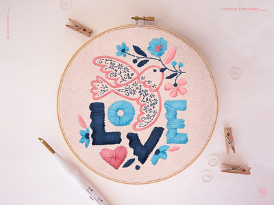 LOVE! birds colors duotone embroidery illustration lettering procreate