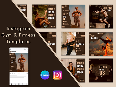 Instagram Gym & Fitness Templates branding canva design fitness gym instagram socialmedia templates