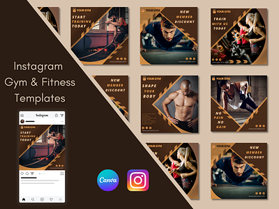Instagram Fitness Training and Gym Canva Templates branding canva design fitness graphic design gym instagram socialmedia