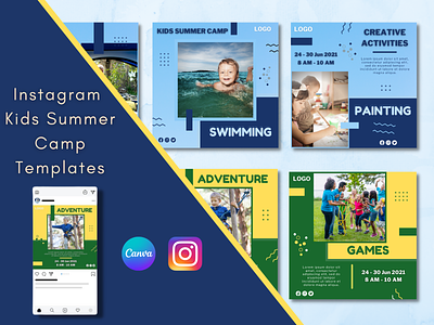 Instagram Kids Summer Camp Templates branding canva design education instagram kids schooling socialmedia summer camp