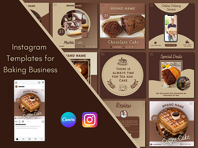 Canva Templates for Tea Cakes | Baking Business Posts baking branding business cakes canva design instagram marketing online posts socialmedia