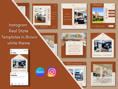 Instagram Real State Canva Templates in Brown white Theme branding business canva design instagram online marketing real state socialmedia