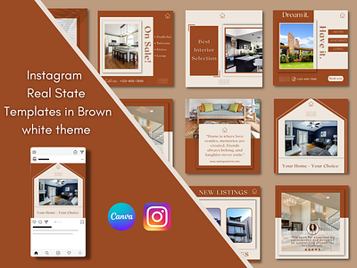 Instagram Real State Canva Templates in Brown white Theme