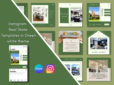 Instagram Real State Canva Templates in Green and white theme