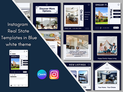 Instagram Real State Canva Templates in Blue and white theme