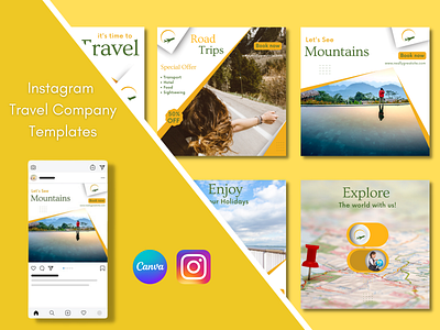 Instagram Travel Company Canva Templates agents branding business canva company design instagram online marketing socialmedia tours travel