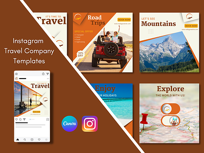 Instagram Travel Company Canva Templates agents branding business canva companies design instagram online marketing socialmedia tours travel