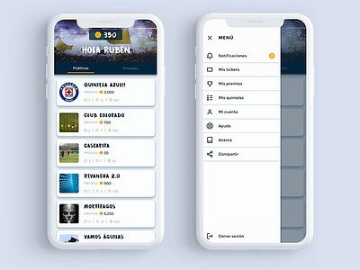 Lateral menú football interface design iphone iphone x mobile mobile app design pools ui uidesign uipractice user experience user inteface