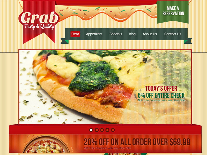 Grab Restaurant Theme pizza food drinks restaurant website template layout pasta psd html design themeforest pxoutline restaurant theme word press