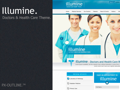 illumine - Doctor & Health Care Theme. blue themeforest health care dentist psd layout design ui doctor clean medical illumine minimalist
