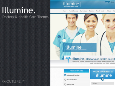illumine - Doctor & Health Care Theme. blue clean dentist design doctor health care illumine layout medical minimalist psd themeforest ui