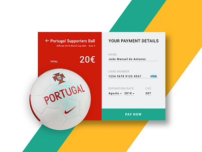 Daily UI :: #002 - Credit Card Checkout 100daysui ball challenge credit card design football portugal sketch ui ui ux web world cup